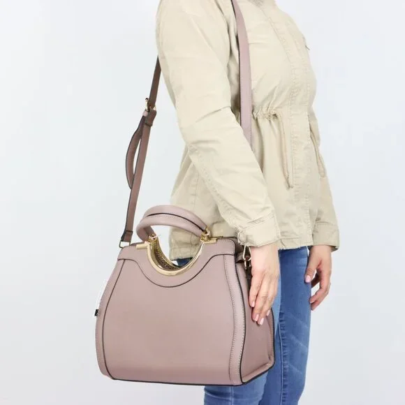 Mauve Faux Leather Purse and Wallet 2 in 1 Set Tote Cross Body Shoulder Hand Bag - Picture 9 of 12